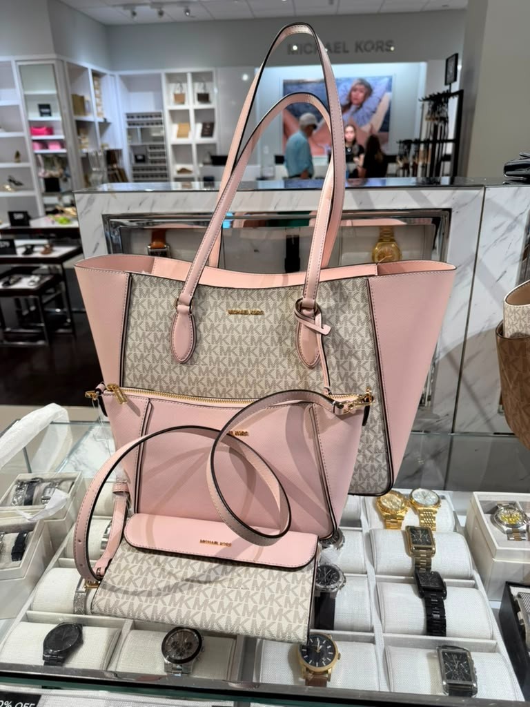 Michael Kors Tote Bag Purse Shoulder Handbag Powder Blush Pink Crossody MK Lady