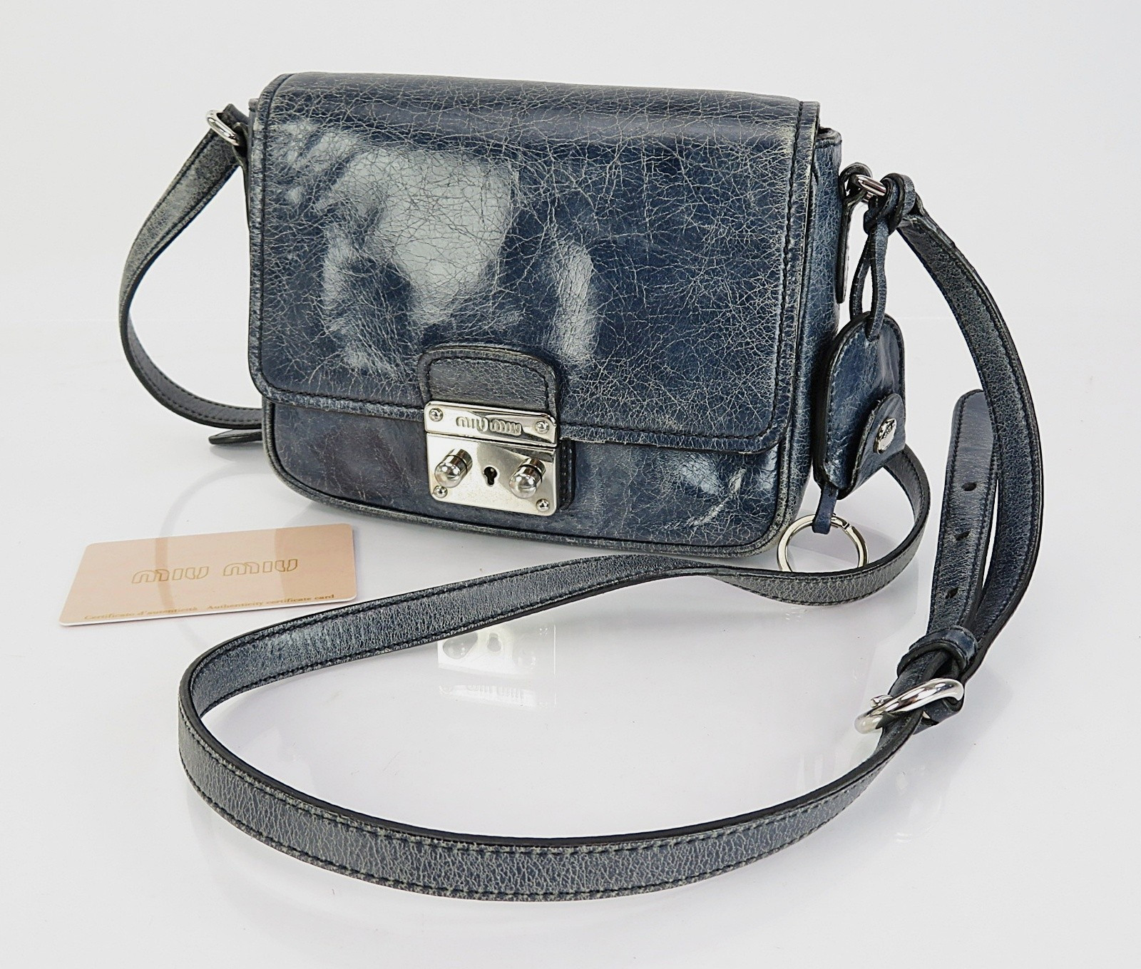 Authentic MIU MIU Blue Leather Shoulder Crossbody Bag Purse #61803