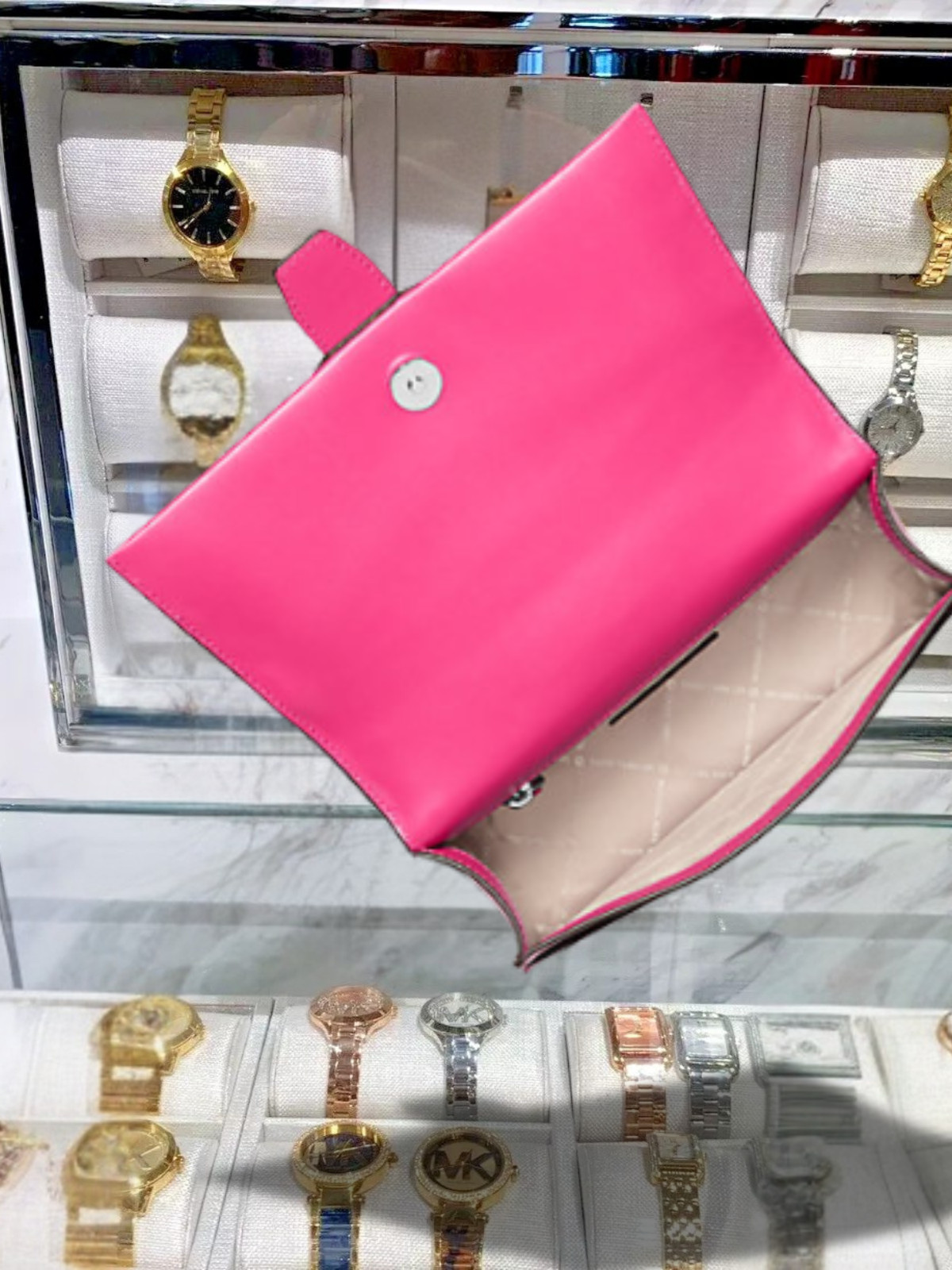 Michael Kors Greenwich Women Medium Leather Satchel Crossbody Bag Dragonfruit