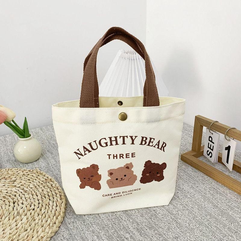 Bear Shape Canvas Tote Bag Cute Mini Lunch Student School Gift Bag