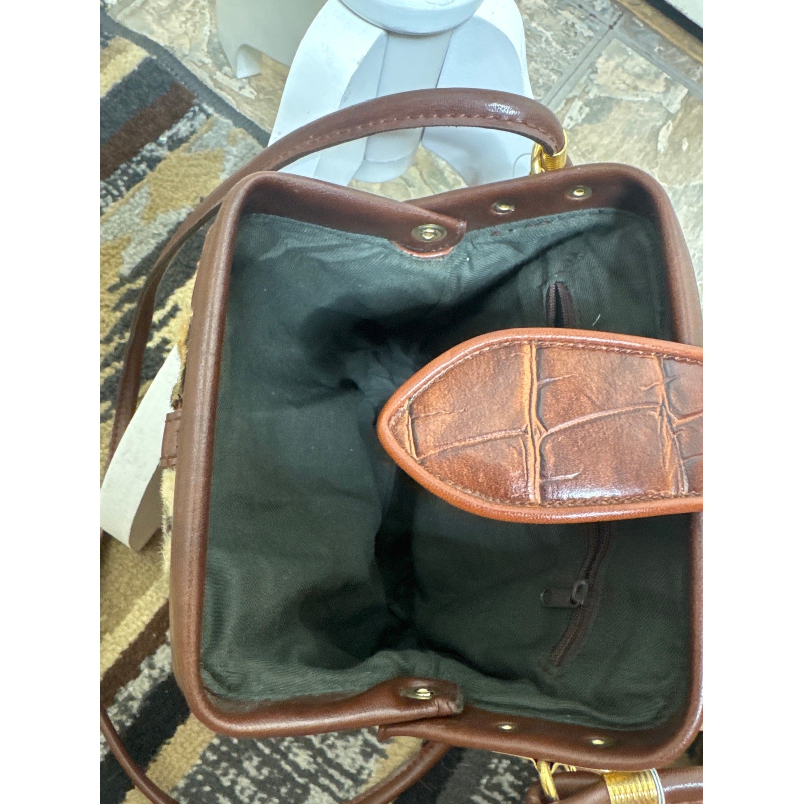 Vintage Deadstock Brown CrossBody with Crocodile Embossed Side Panel