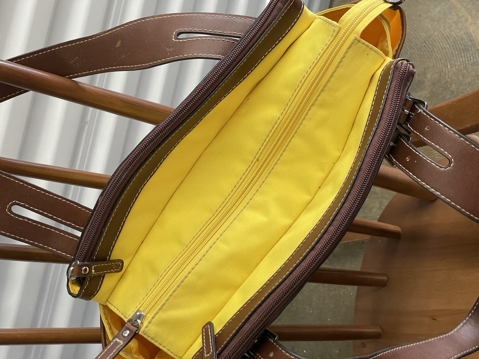 American Living Shoulder Bag Purse Yellow/Brown Multiple Inside Outside Pockets