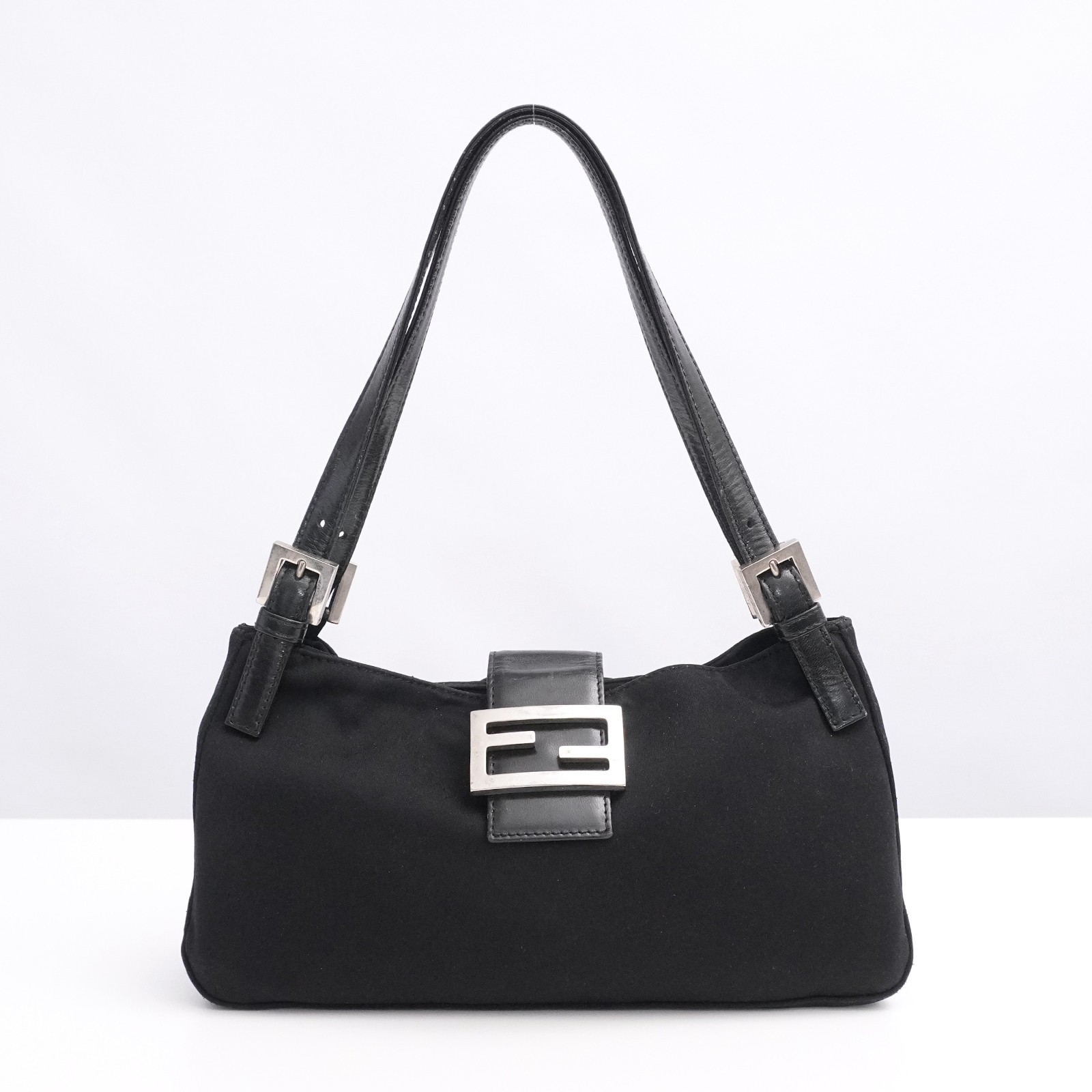 FENDI Mamma Baguette 2321 Shoulder Bag Jersey Black 26583 009 Auth #55896A