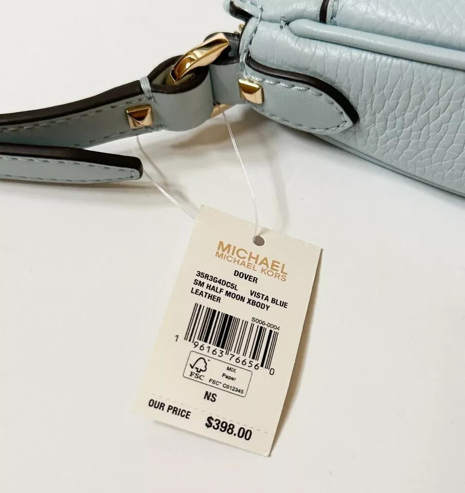 Michael Kors Dover Half Moon Crossbody Vista Blue Leather Bag 35R3G4DC5L NWT