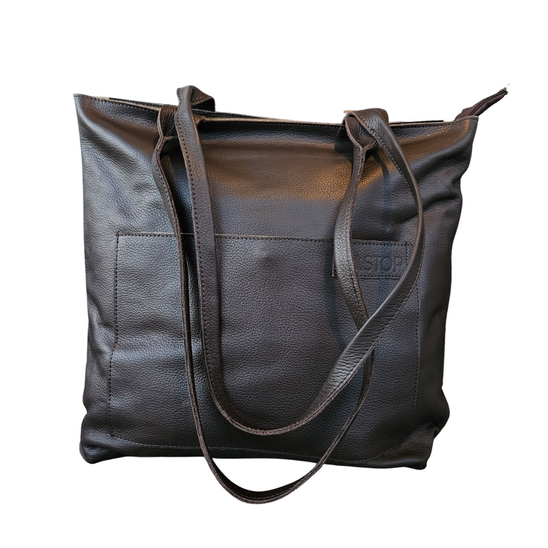 Large Full Grain Leather Tote Bag for Women Coffee Brown Work and Travel Handbag