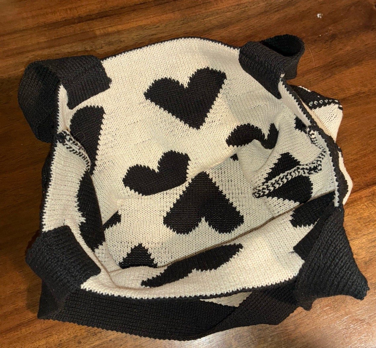 Black And White With Hearts Crochet Tote Shoulder Bag New Without Tags