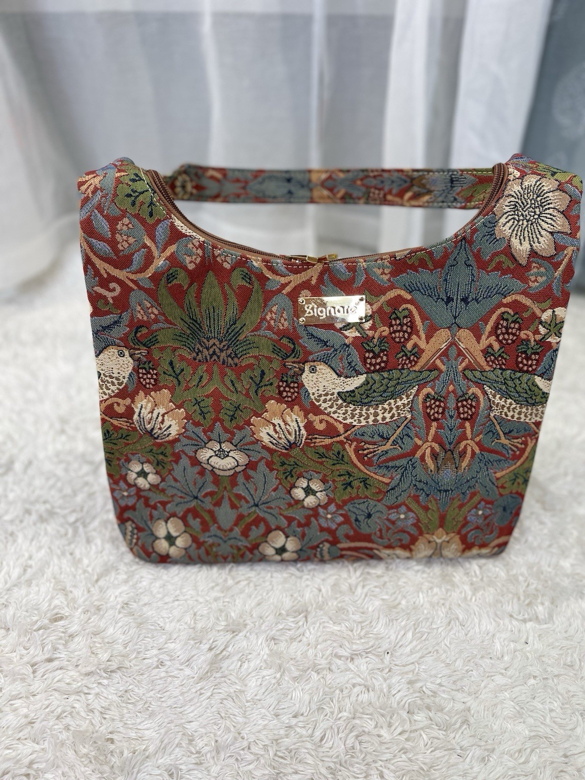 Signare Shoulder Bag Multicolor Floral Bird Pattern Zip Lined Inner Pockets