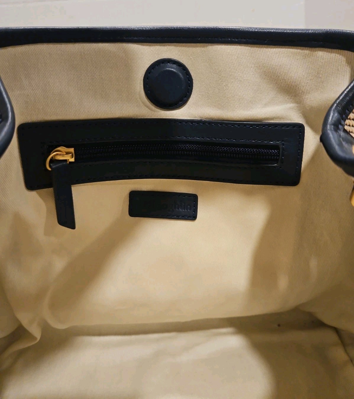 J.McLaughlin Ivory/Navy Woven Canvas Bamboo Handle Crossbody Bag Preppy Perfect