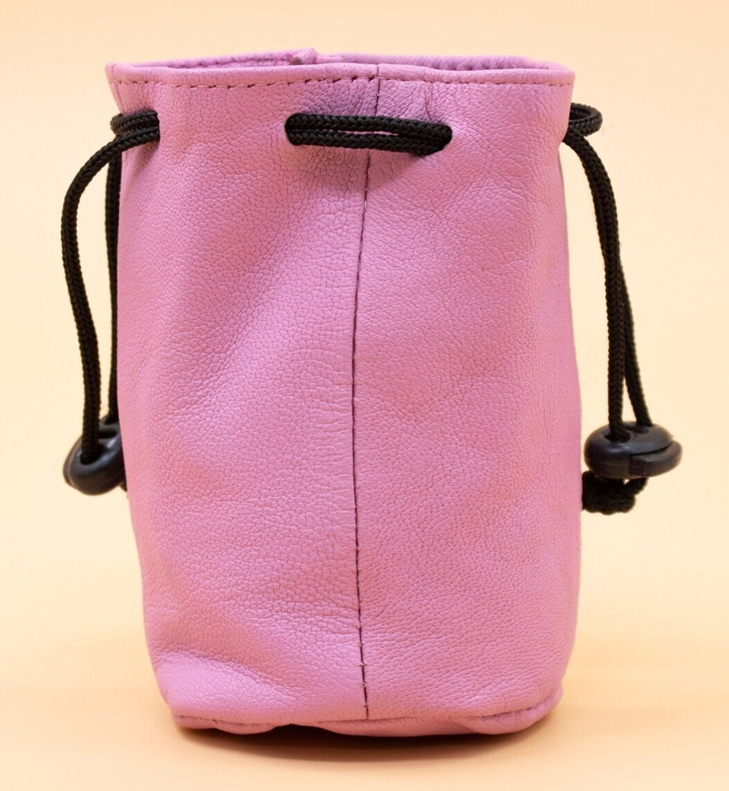 Women’s Pink Leather Drawstring Pouch Bag Small Coin Purse Travel Makeup