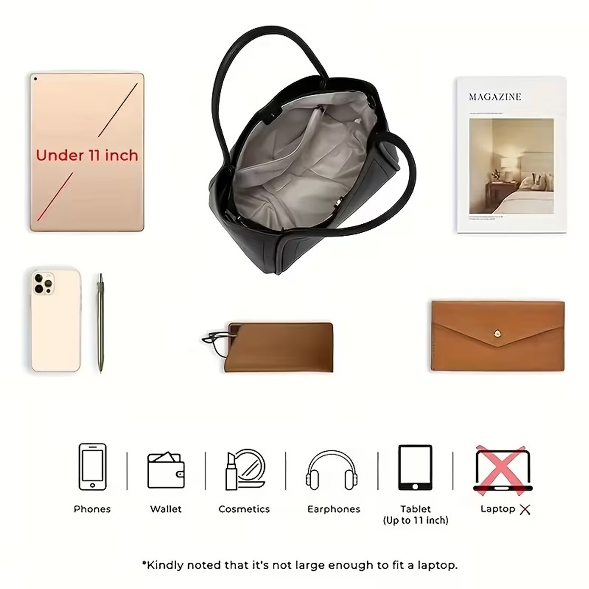 Stylish Versatile Tote Bag Casual PU Leather Top Handle Bag Retro Shoulder Bag