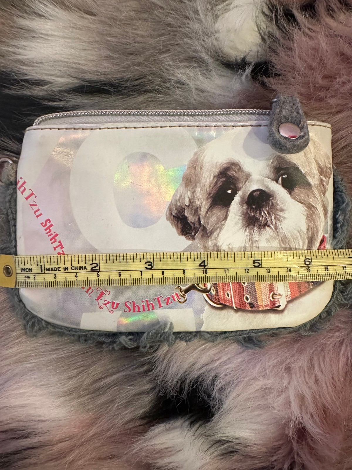Fuzzy Nation Shih Tzu Shih-Tzu Wristlet Fuzzy Fur Lined