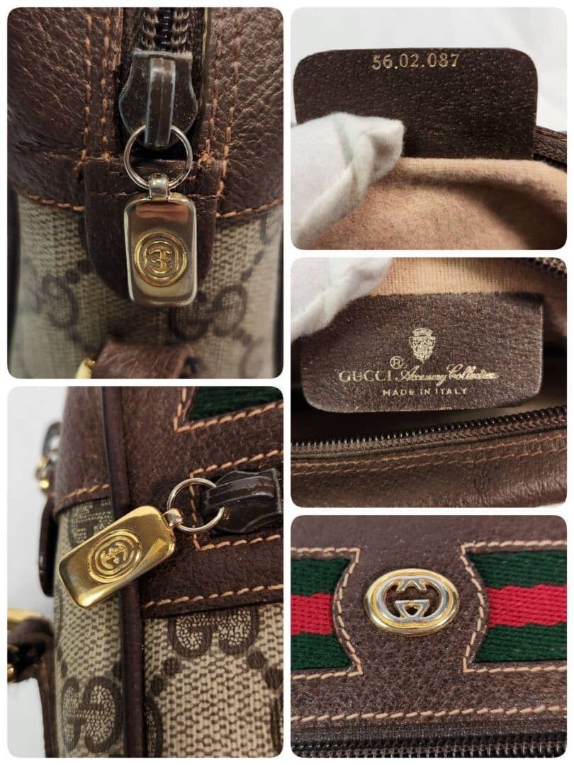 GUCCI Shoulder bag GG Web stripe leather brown Vintage Authentic From Japan