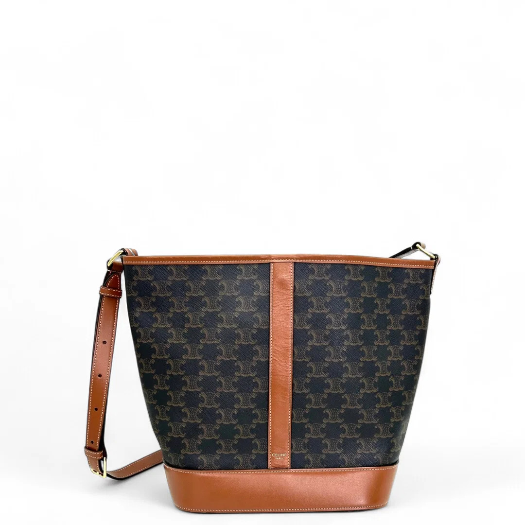 Celine Triomphe Bucket Bag Mediun Brown Black Triomphe (zz071526a1r)