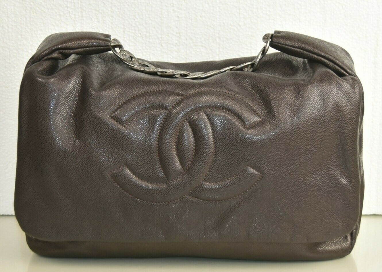 New in BOX CHANEL Classic LARGE Dark Chocolate Brown Soft CAVIAR Leather Bag