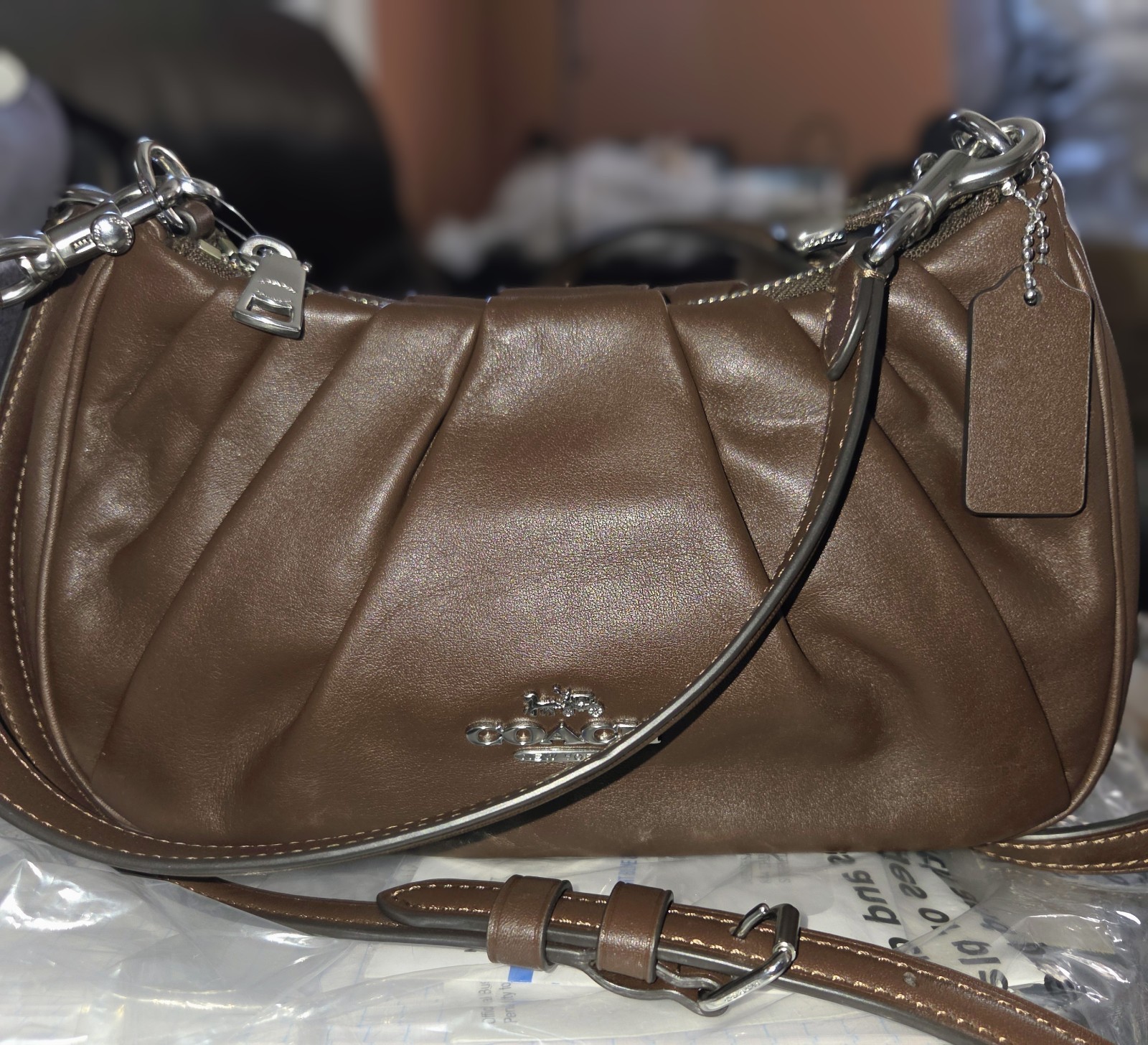 Coach Teri Ruched Crescent Shoulder/Crossbody Bag, 2024 CY761, In Maple NWOT
