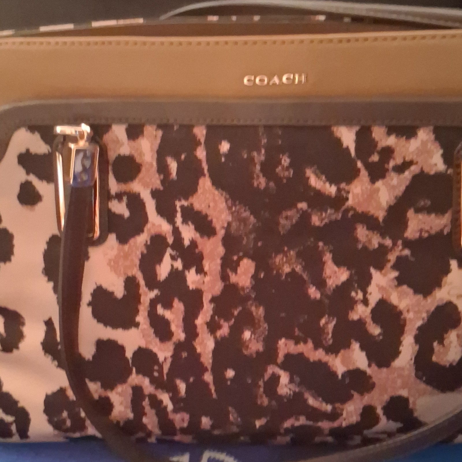 Coach Animal Print Zip Shoulder Bag w/ Bag Charm, Pink Lining, Pockets