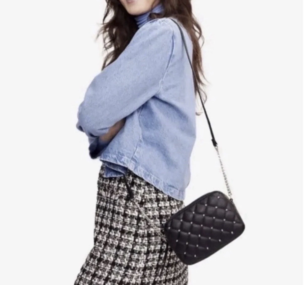Rebecca Minkoff Black Studded Quilted Crossbody Bag Silver Hardware Zip Top