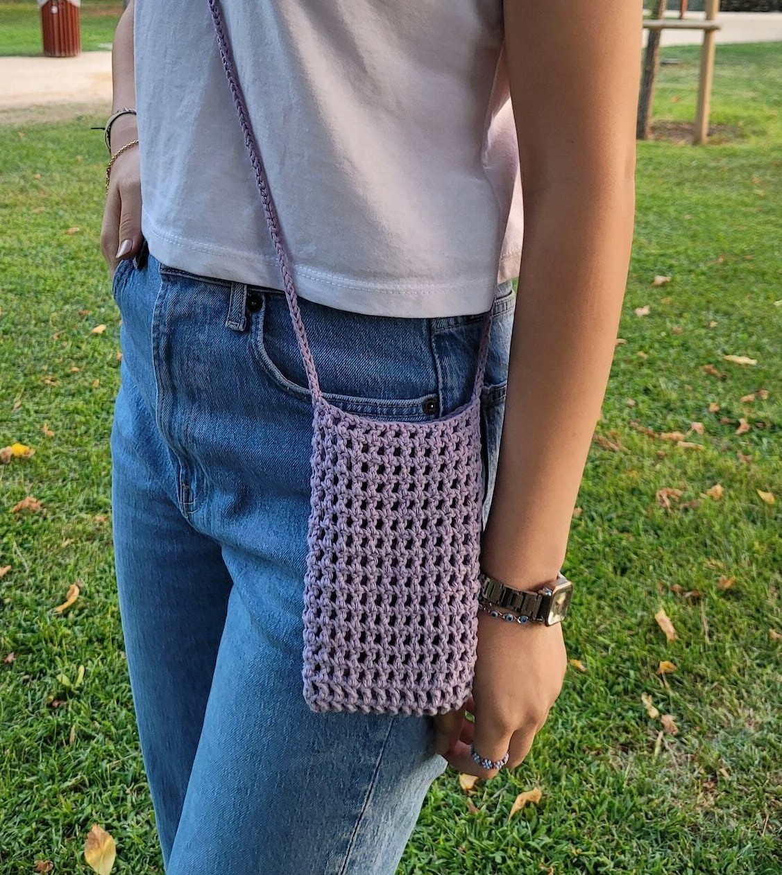 Handmade Crochet Cell Phone Holder, Phone Bag With Strap, Crossbody Bag