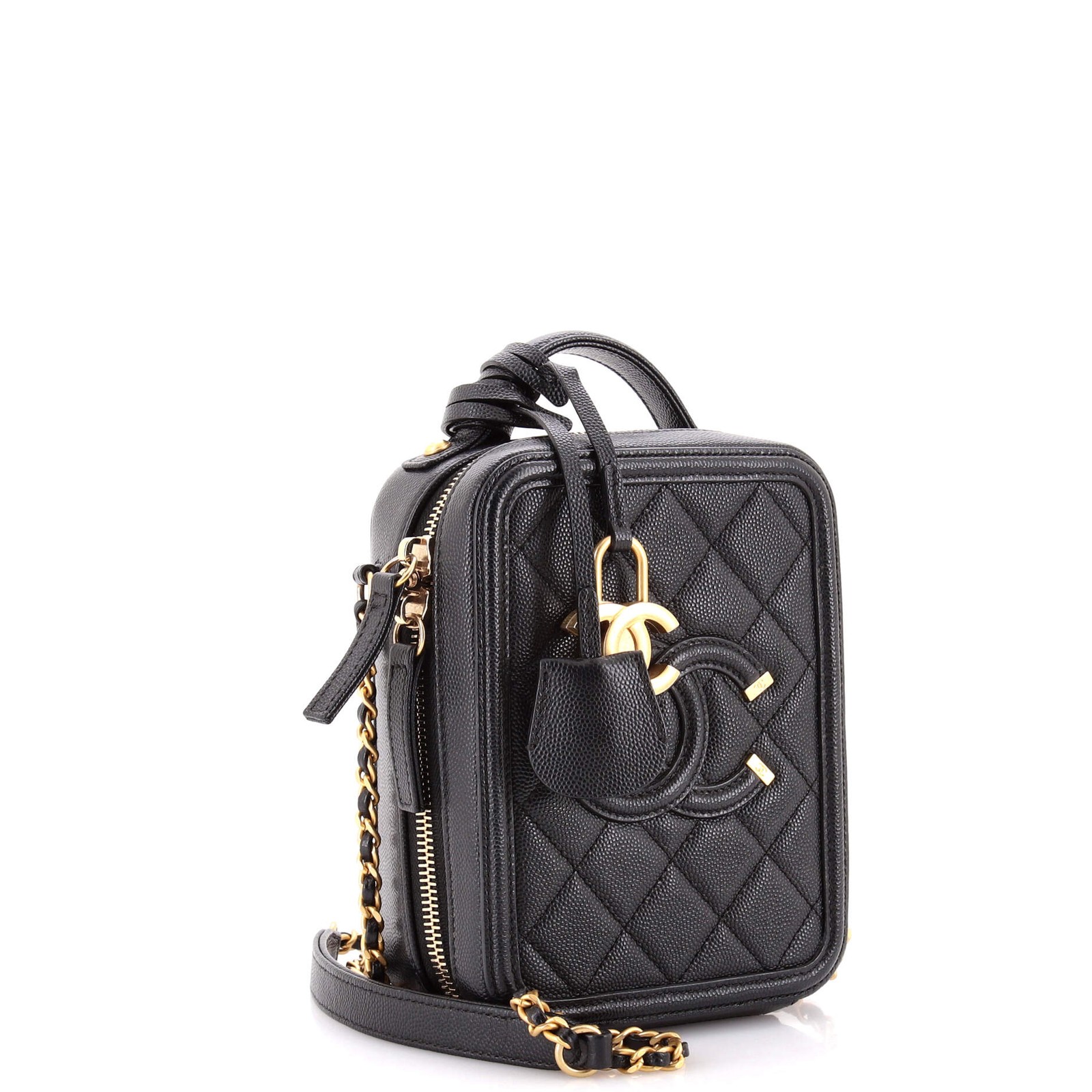 Chanel Filigree Vertical Vanity Case Quilted Caviar