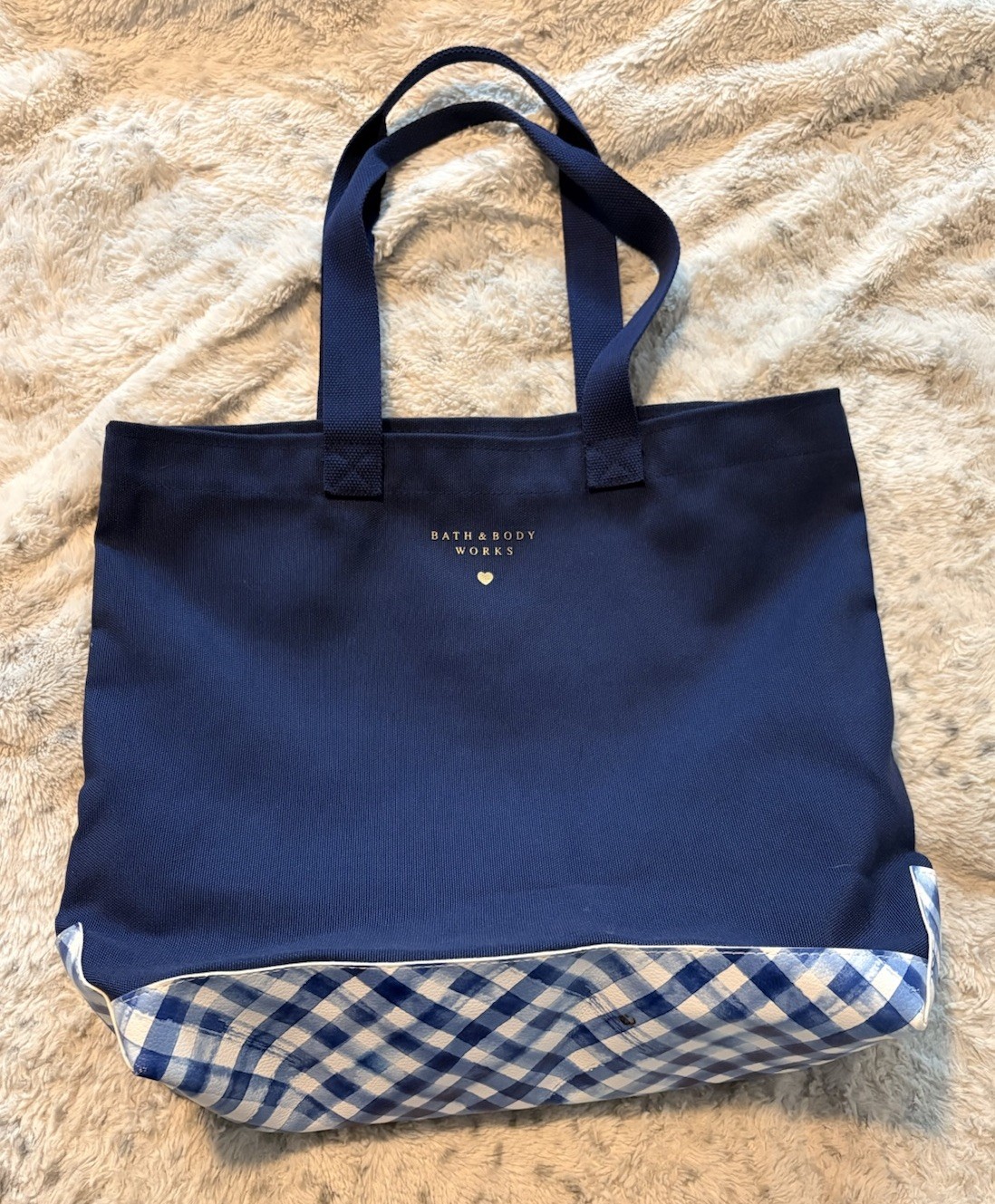 Bath & Body Works Blue Gingham Tote Bag VIP Canvas 16.5’x14’x5
