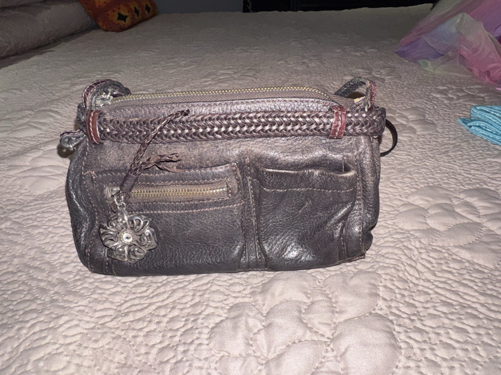 BRIGHTON All-In-One Crossbody Shoulder Bag Alligator Embossed Chocolate Leather