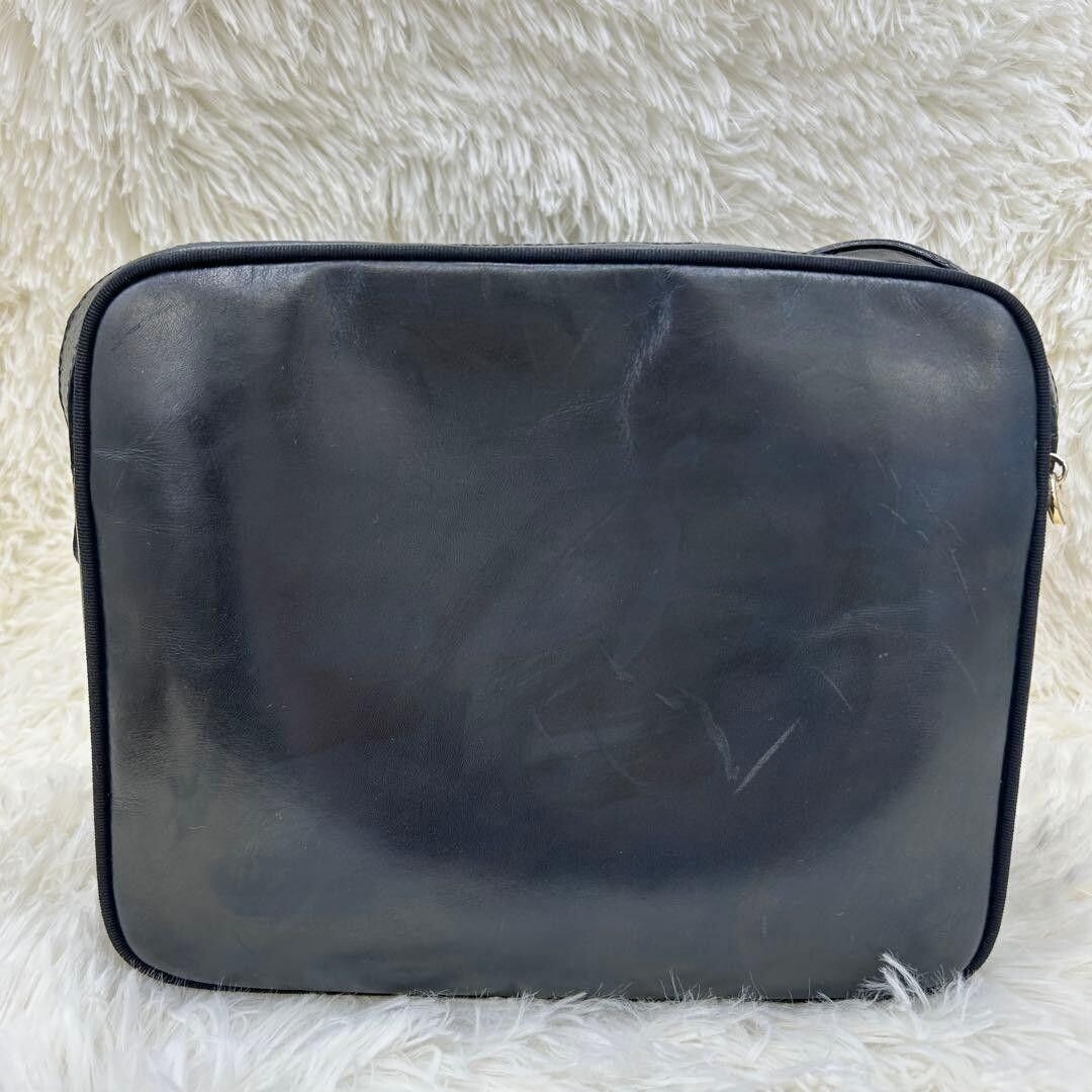 Salvatore Ferragamo Vara Bow Navy Leather Shoulder Bag Silver Hardware 2Way