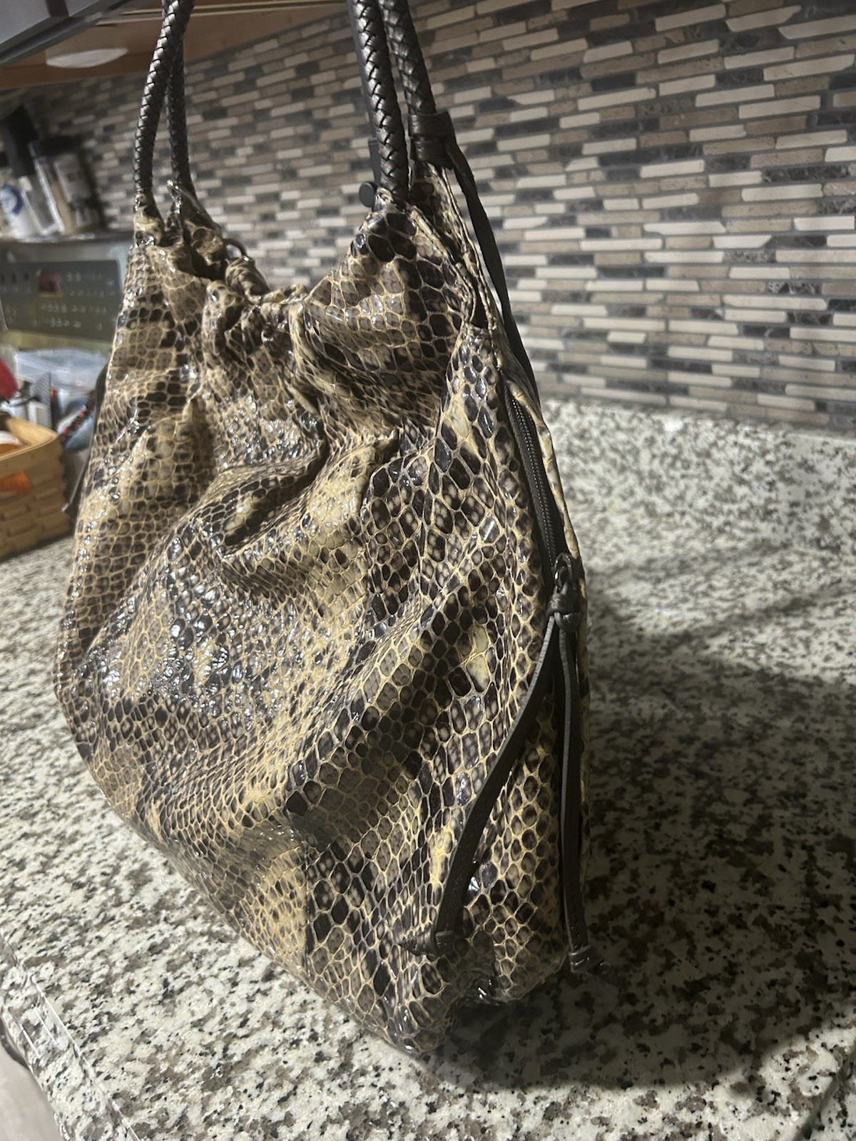 Brighton Brown Animal Print Hobo Shoulder Bag Braided Strap Tassel Charm