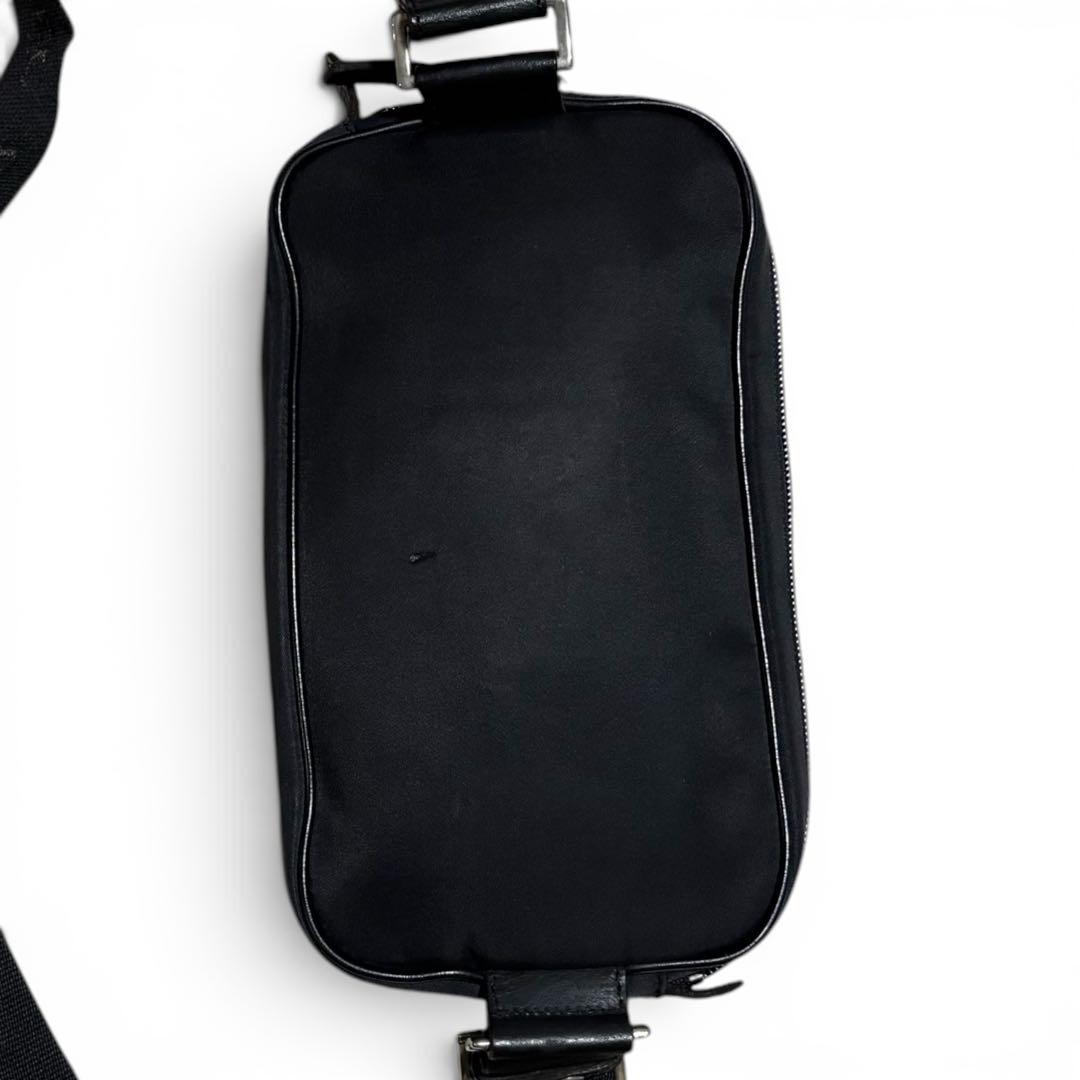 Burberry Black Label Plaid Leather Fabric Body Bag Logo Plate Black Auth