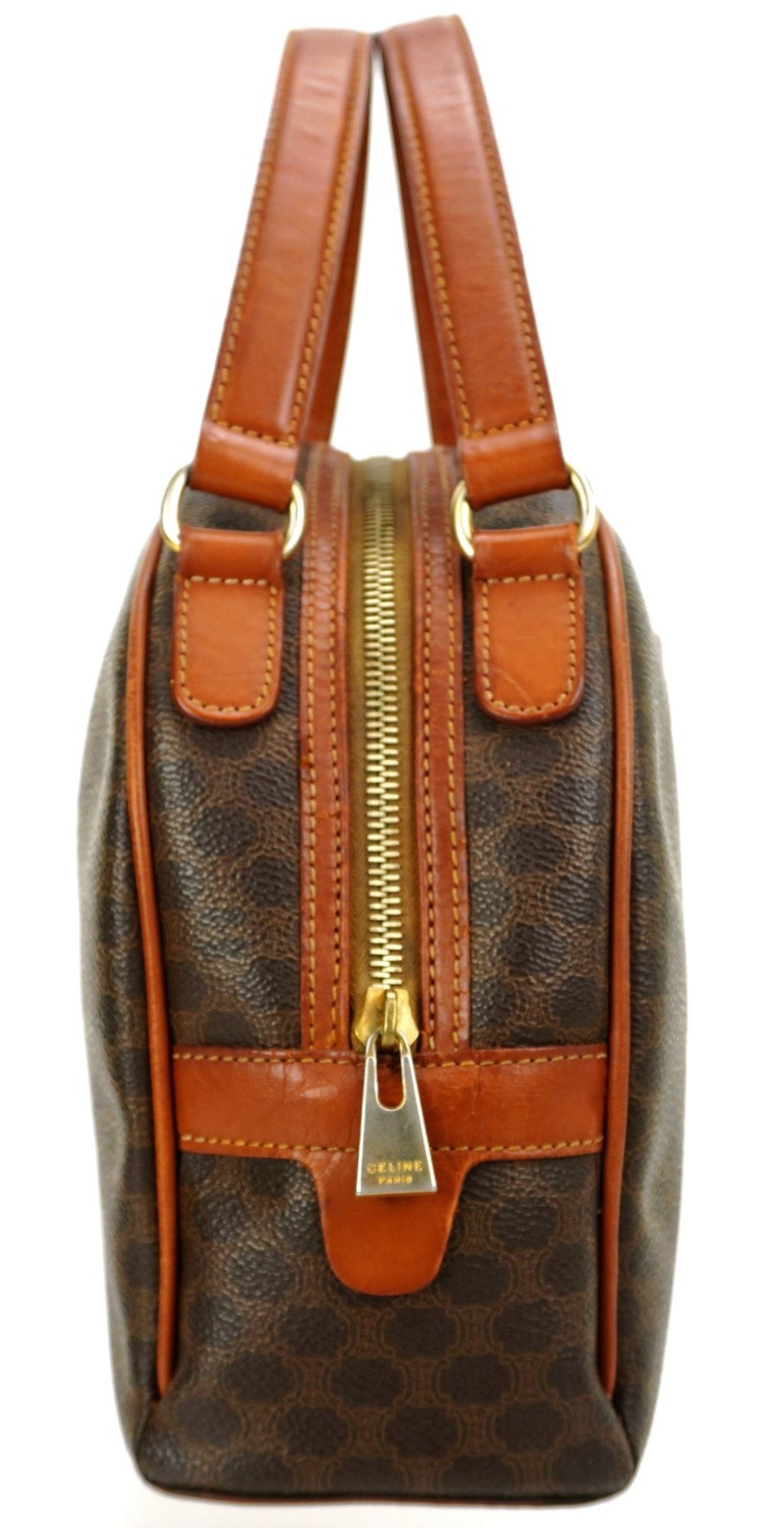 Vintage CELINE Classic Brown Triomphe Macadam Leather Dome Tote Bag Italy
