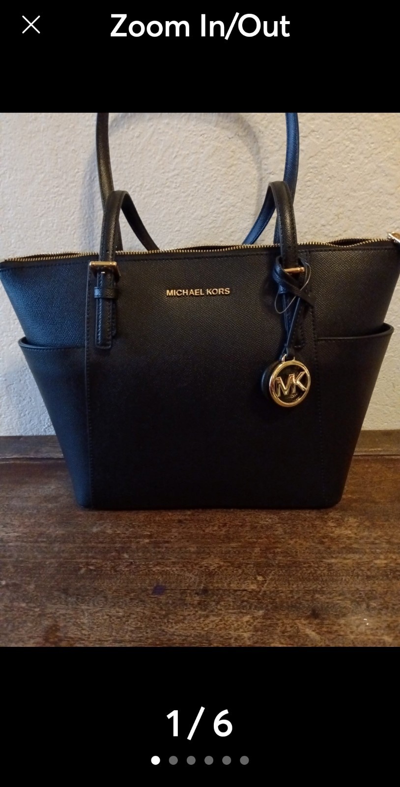 MICHAEL KORS JET SET SMALL ZIP CROSSBODY MESSENGER BAG TOTE MK BLACK SILVER LOGO