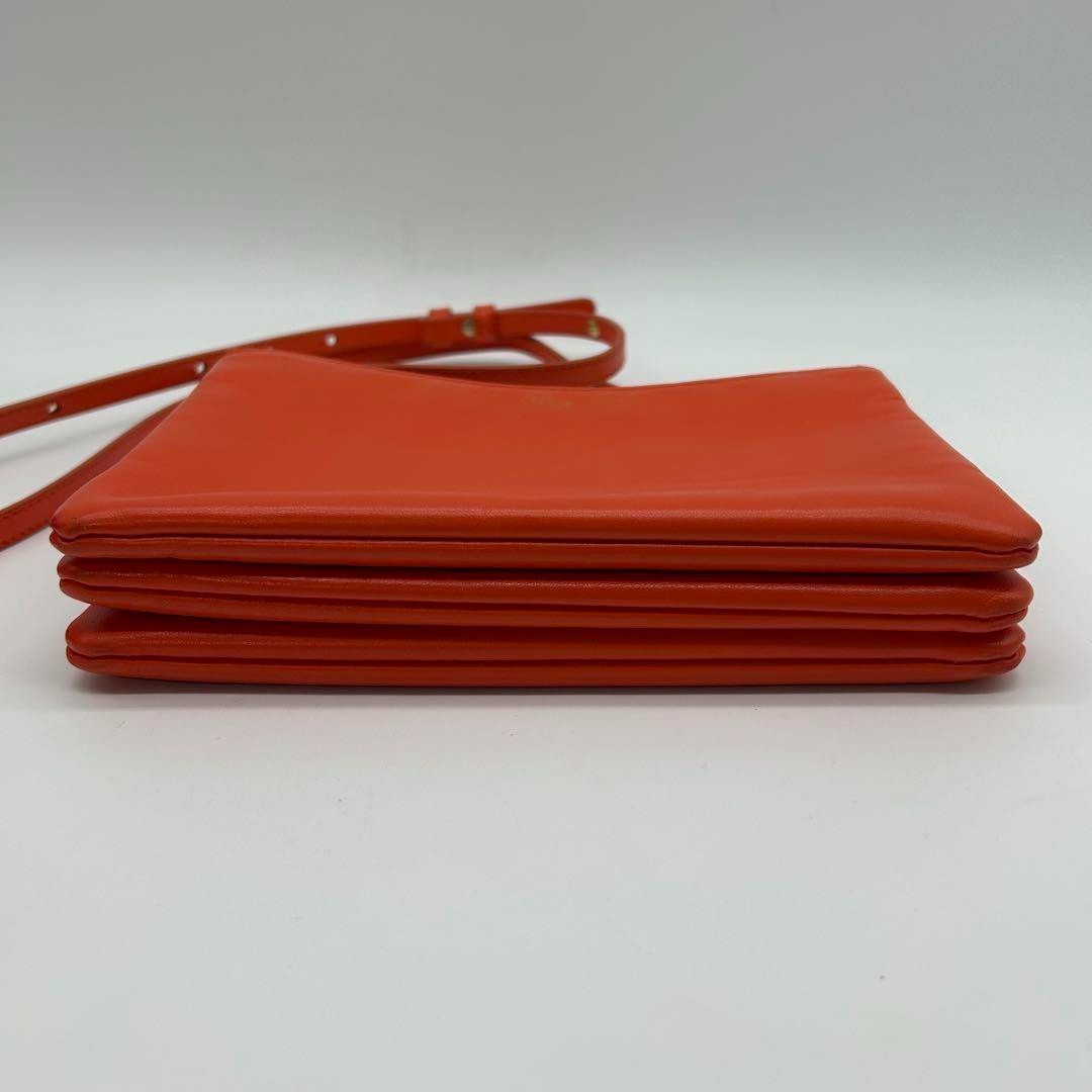 CELINE Trio Large Shoulder Bag Color Orange Logo Leather Women’s fashion Goods