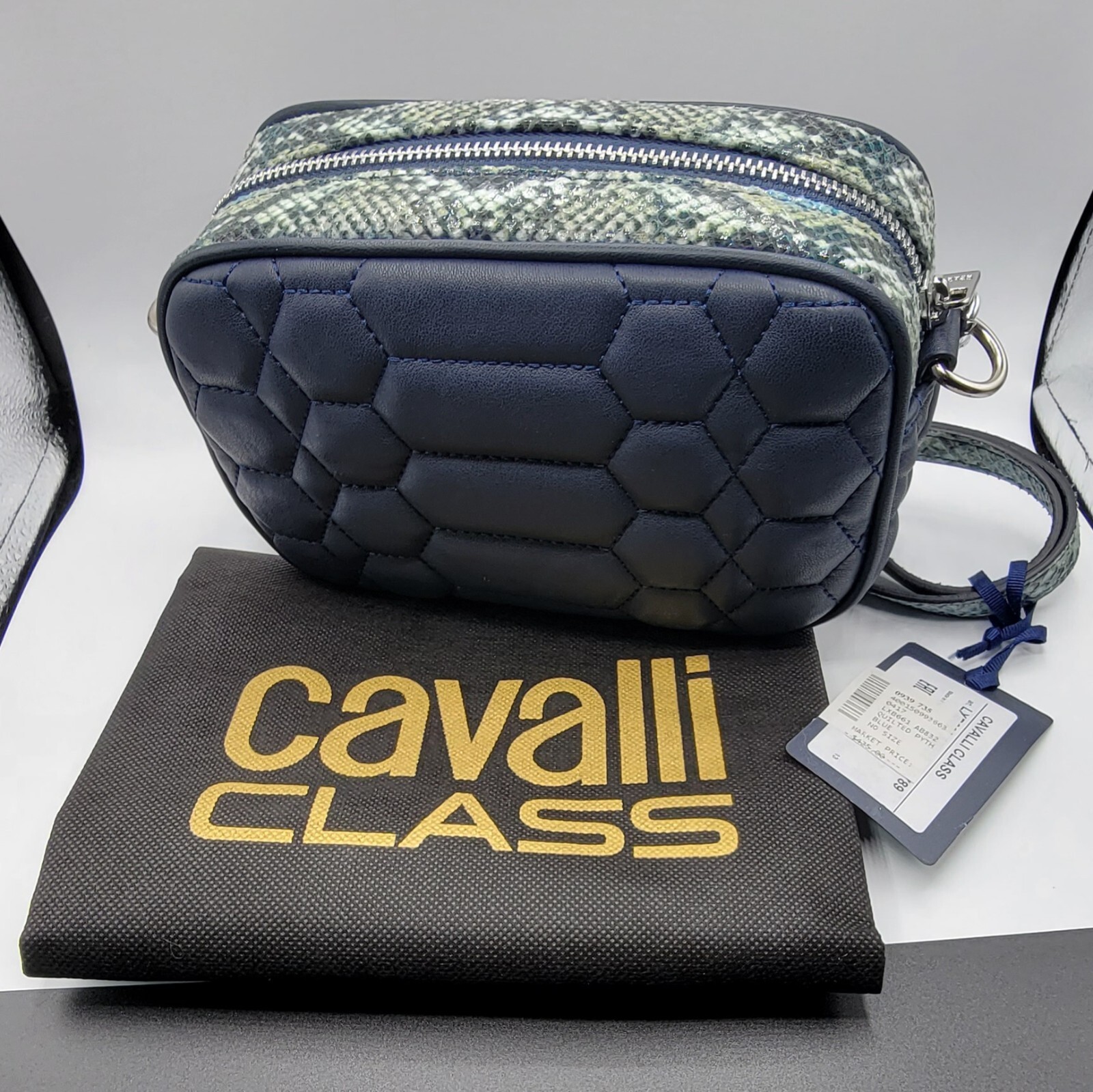 CAVALLI CLASS Quilted Crossbody Bag Python Dark Blue -Brand New -List Price $425
