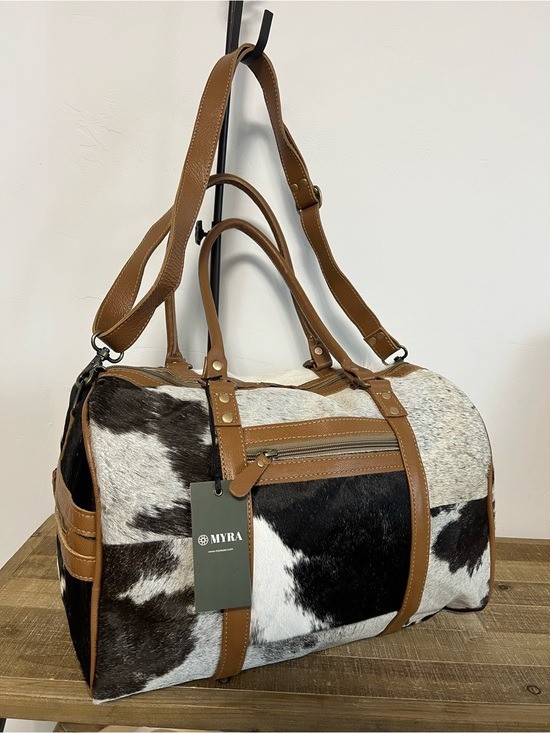 Myra Bag Cowhide Leather Mini Weekender Duffel Bag Western Overnight Boho Duffle
