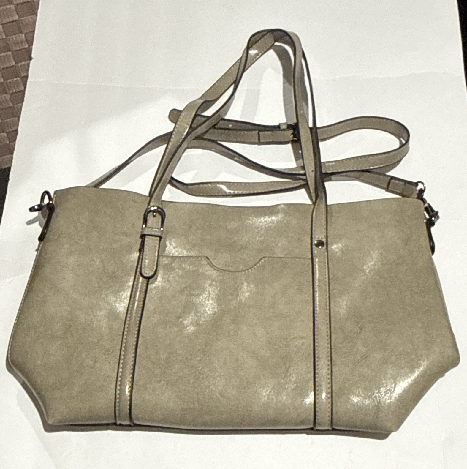 Women’s Gray Large Tote Shoulder Bag Double Handles Detachable Strap Zip Pockets