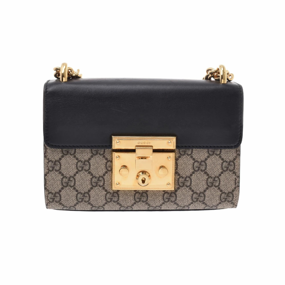 Gucci Padlock GG Shoulder Bag Supreme Greige Brown Gray Black Leather
