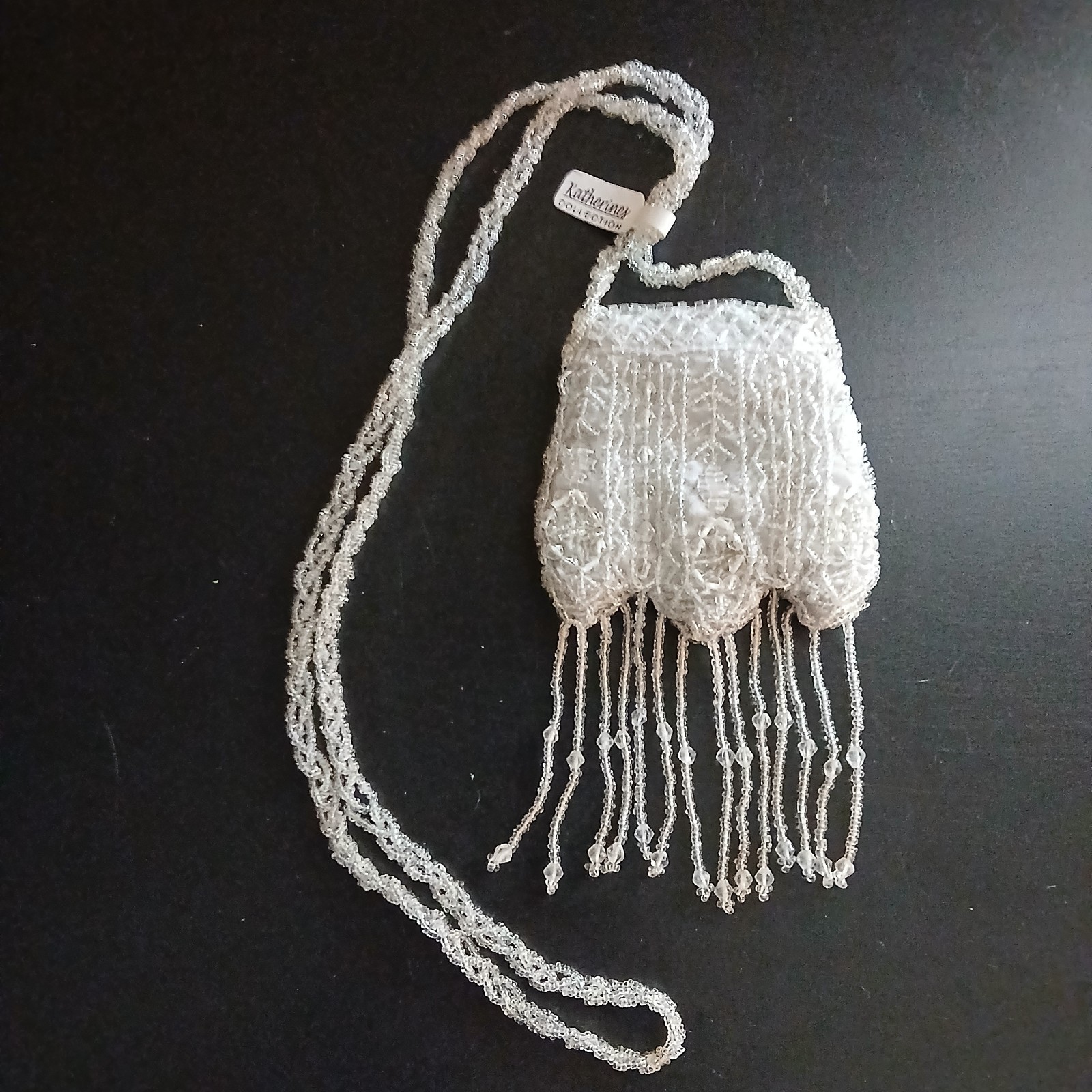 Vintage Katherine’s Collection Mini Beaded Bag 3.5″×3.25″ Champagne/Beige