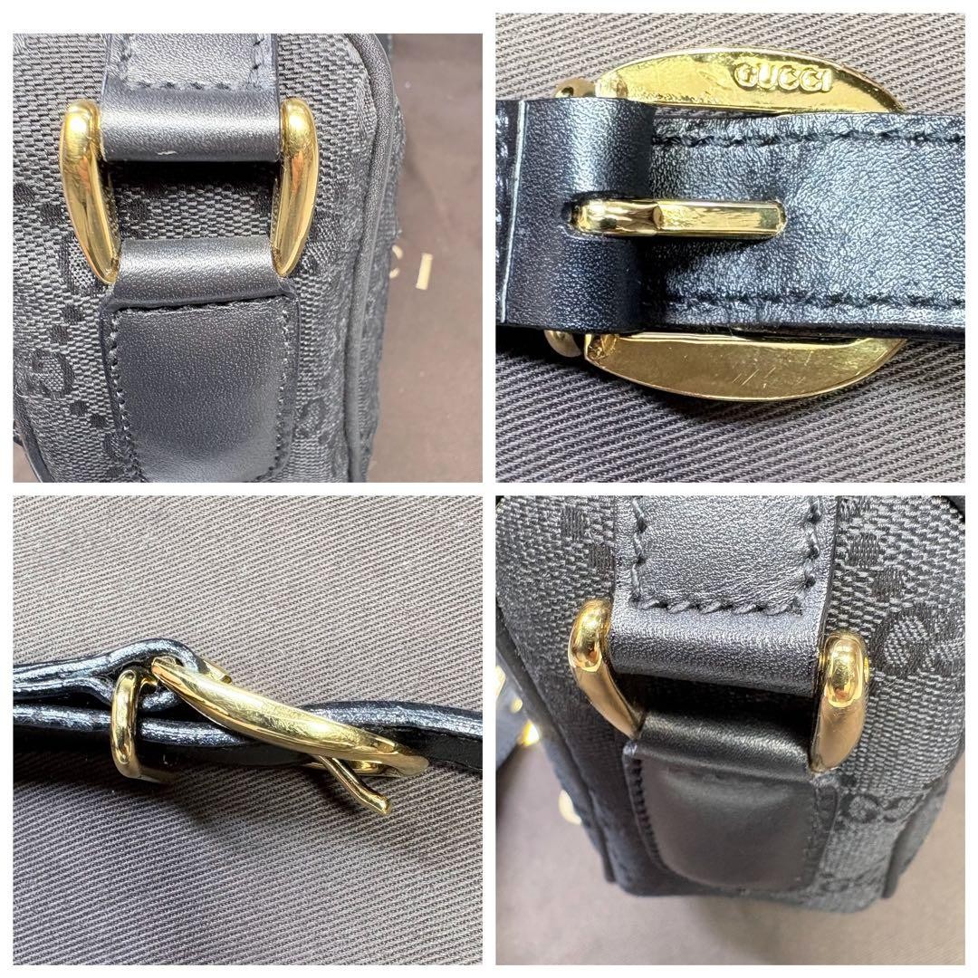GUCCI GG Supreme Black Leather Canvas Shoulder Bag 23x17cm Strap 120cm Authentic