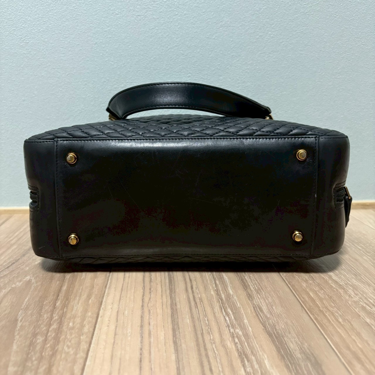 BALLY B-Logo Chain Handle Quilting Leather Mini Boston Bag Handbag Y2K