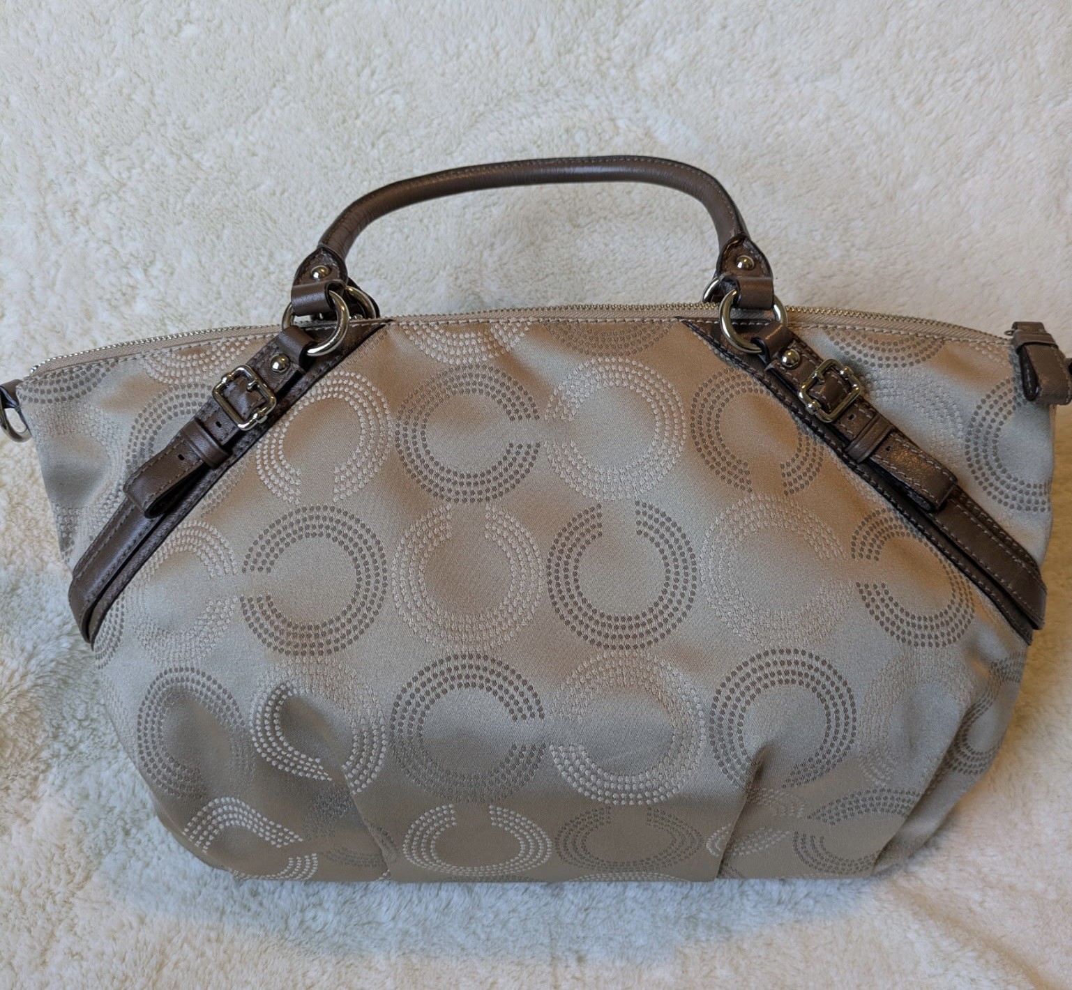 Coach Madison Dotted Op Art Sophia Satchel Gold-Tone Hardware Canvas/Leather