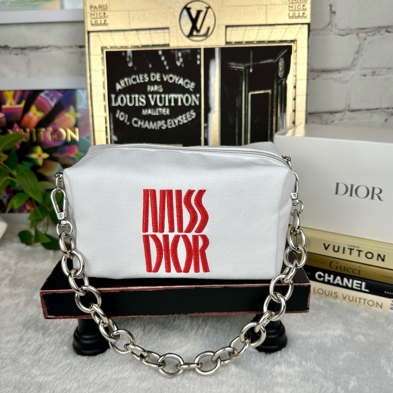 MISS DIOR cosmetic beauty crossbod or wristlet. NEW with strap and chain!