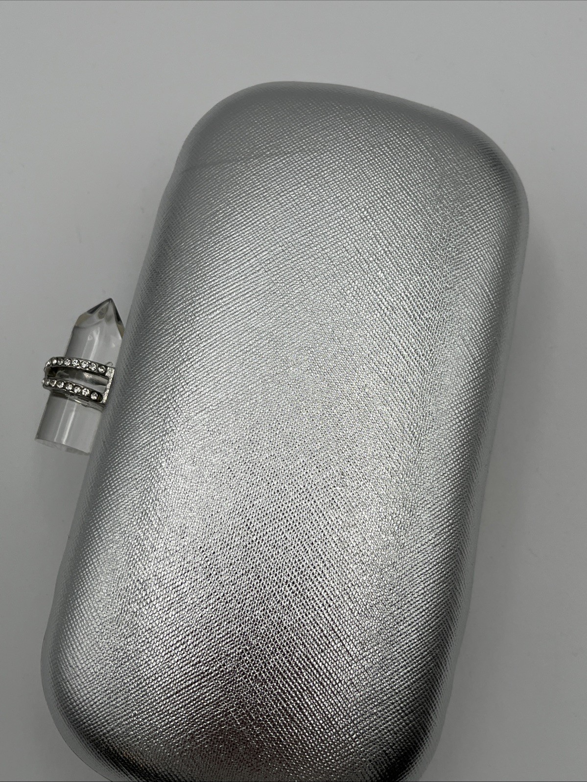 NINA Crystal Embellished Minaudiere Clutch Silver Tone NWT Imperfections