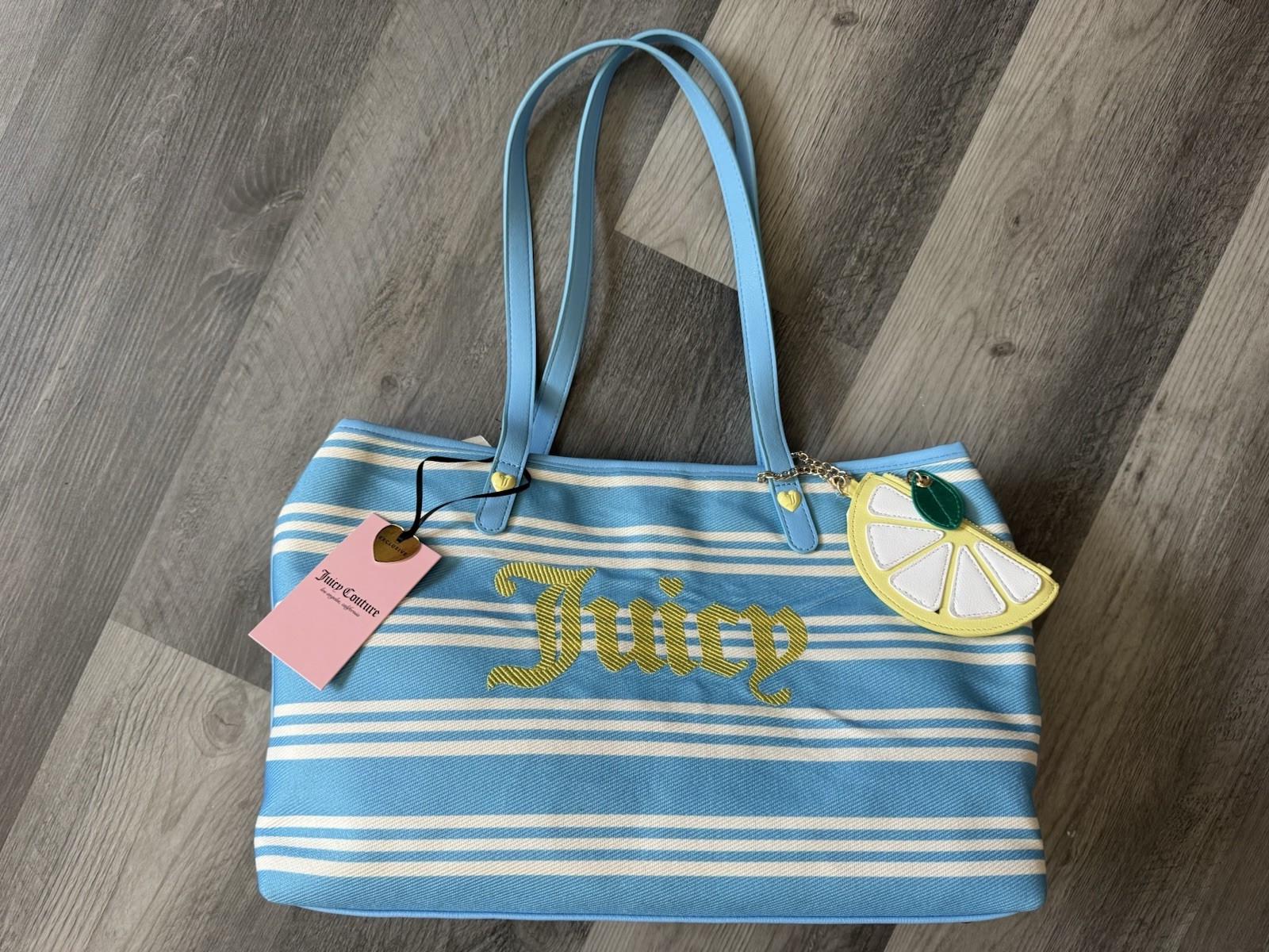 Juicy Couture Paradise Mini Bag Natural/Blue Gleam With Lemon Coin Purse