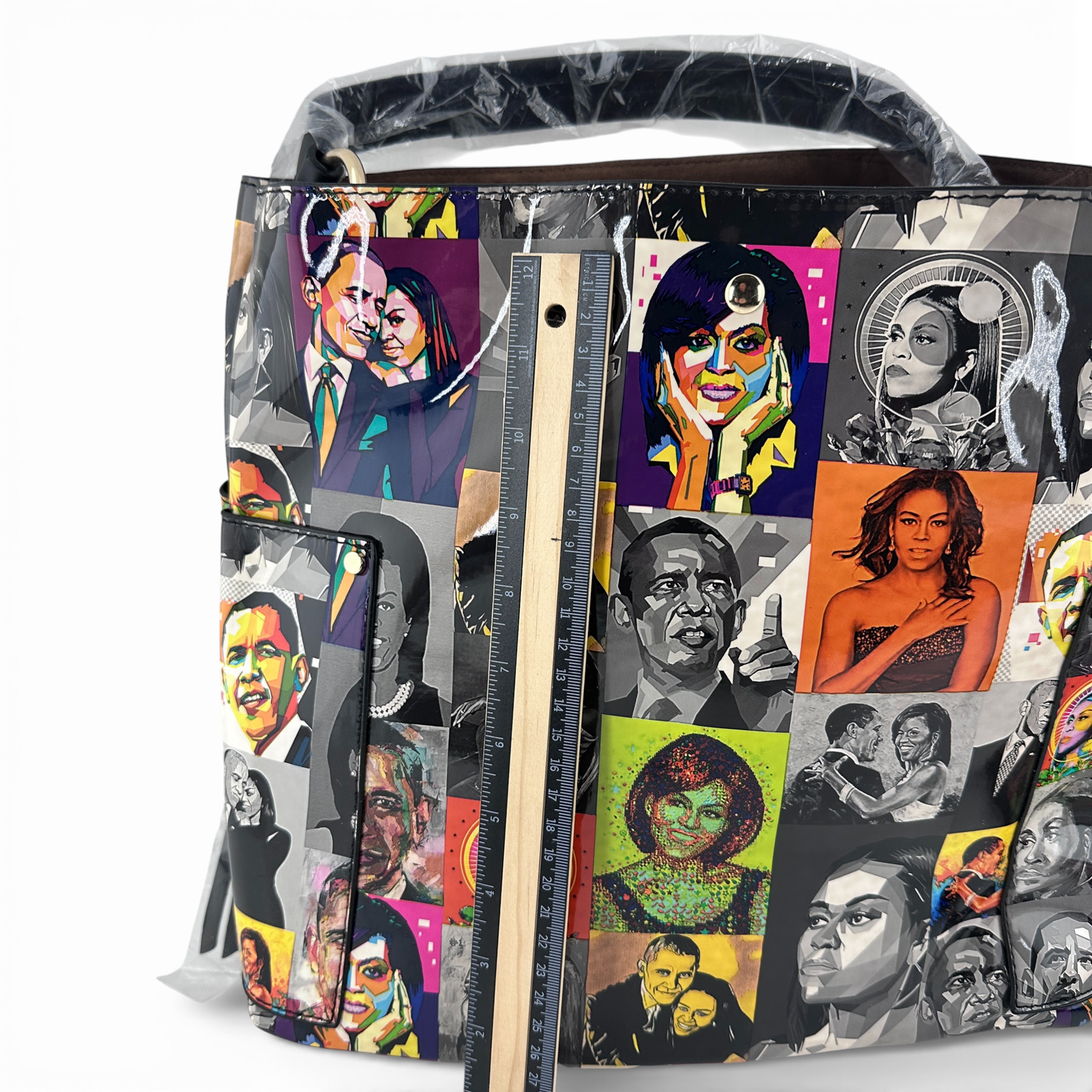 Tote Bag Womens Medium Multicolor Portrait Art 2 In 1 Pouch Crossbody Set