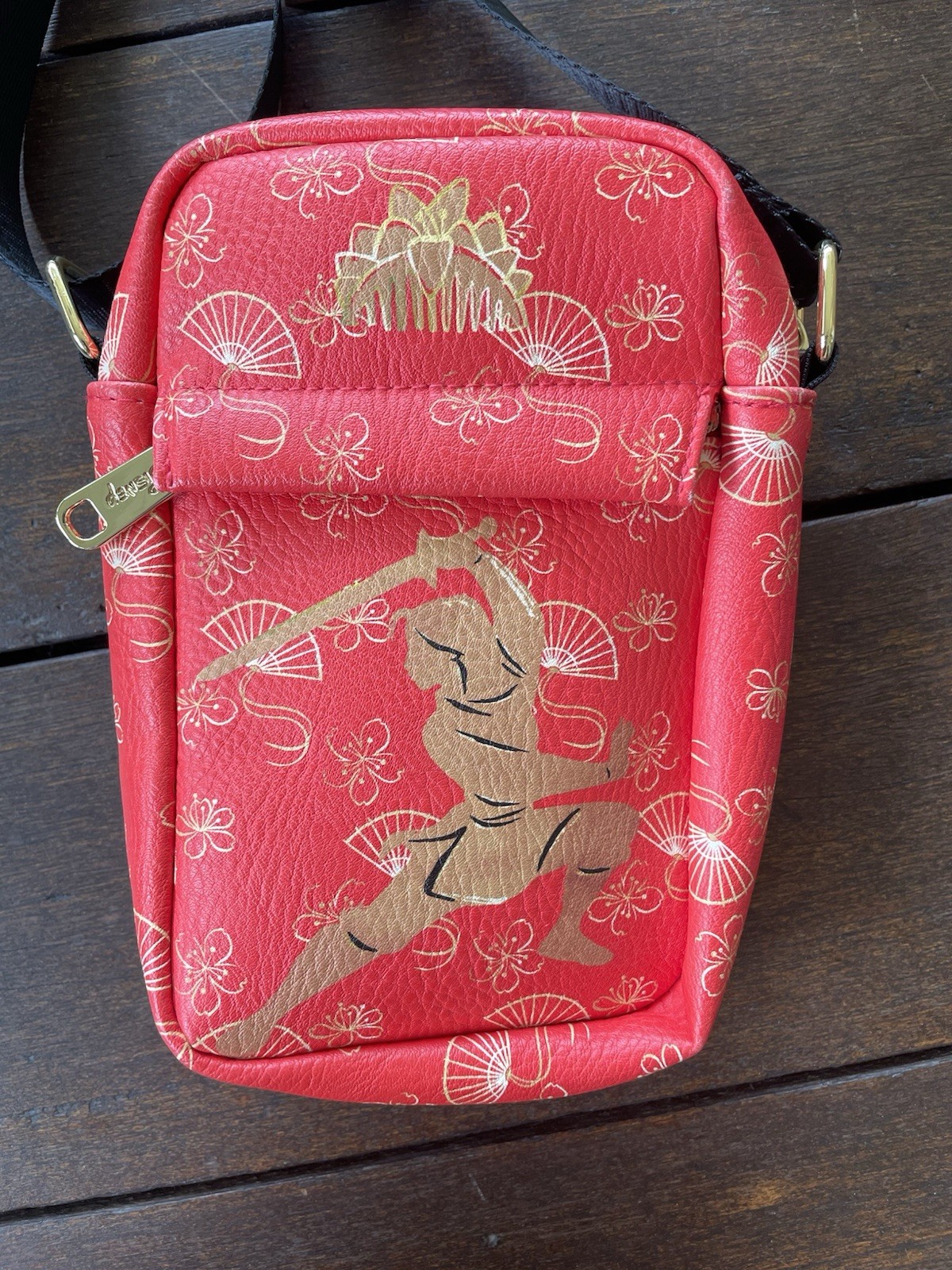 Disney Buckle Down Mulan Reddish Orange Gold Crossbody Bag Samurai Sword Asian