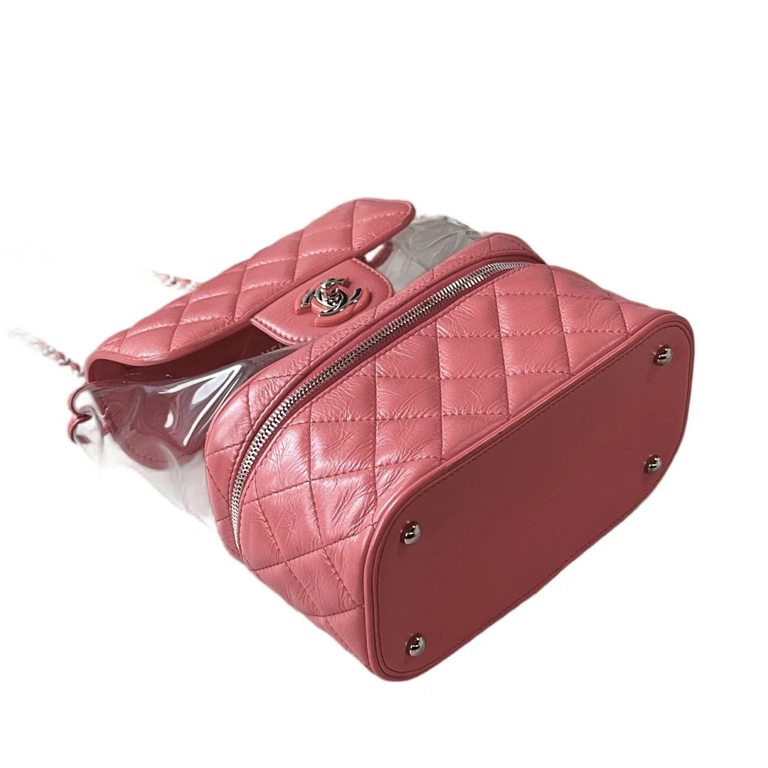 Chanel Quilted Backpack Pink Clear Calfskin Pvc (zz071626h3r)