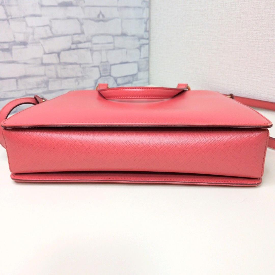 Ferragamo Pink Leather Shoulder Bag with Ribbon Used, 7.9×10.2×2.4 inches