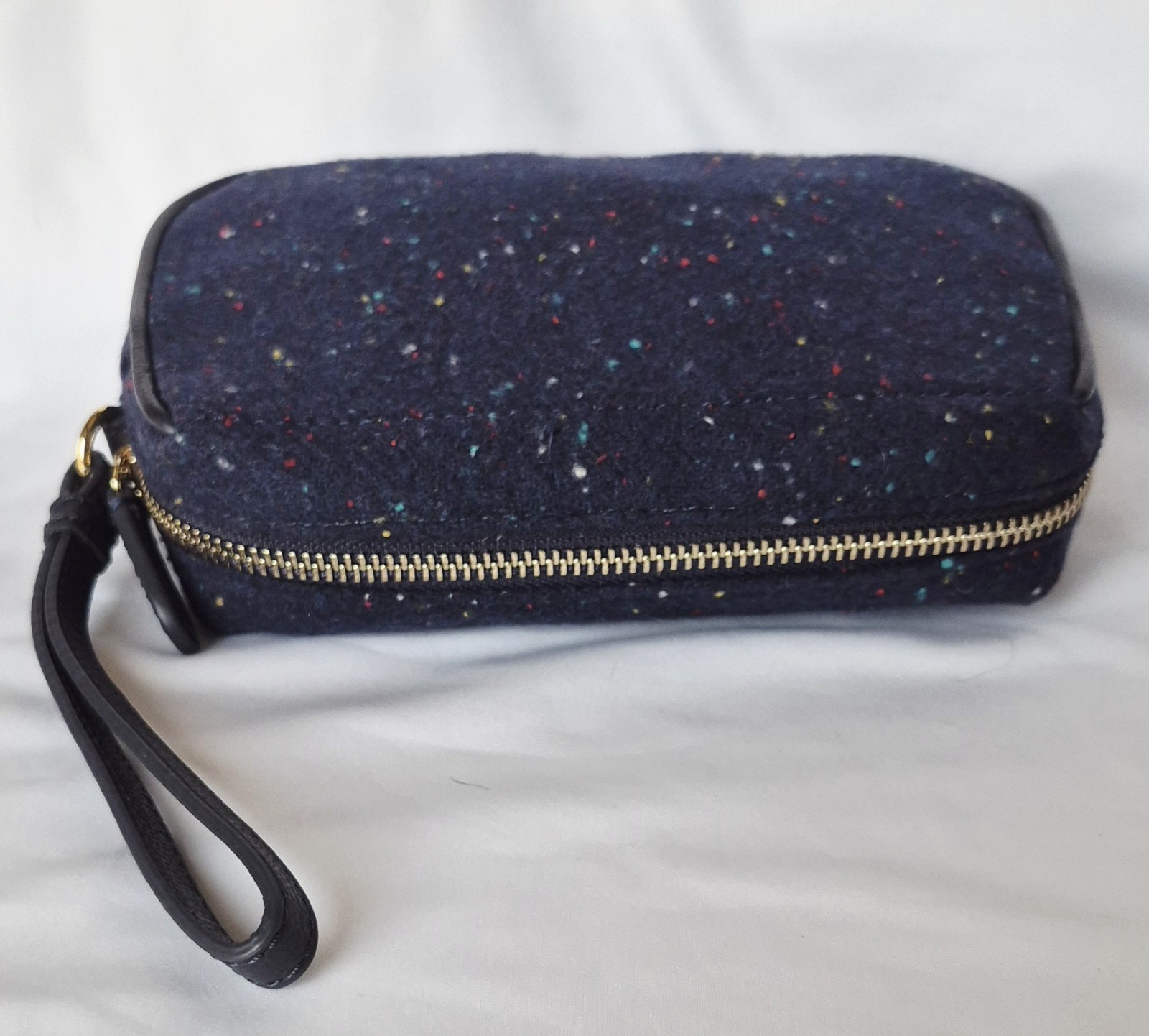 Talbots Party Animals Christmas Cosmetic Bag Wool Blend Tweed Wristlet Pouch