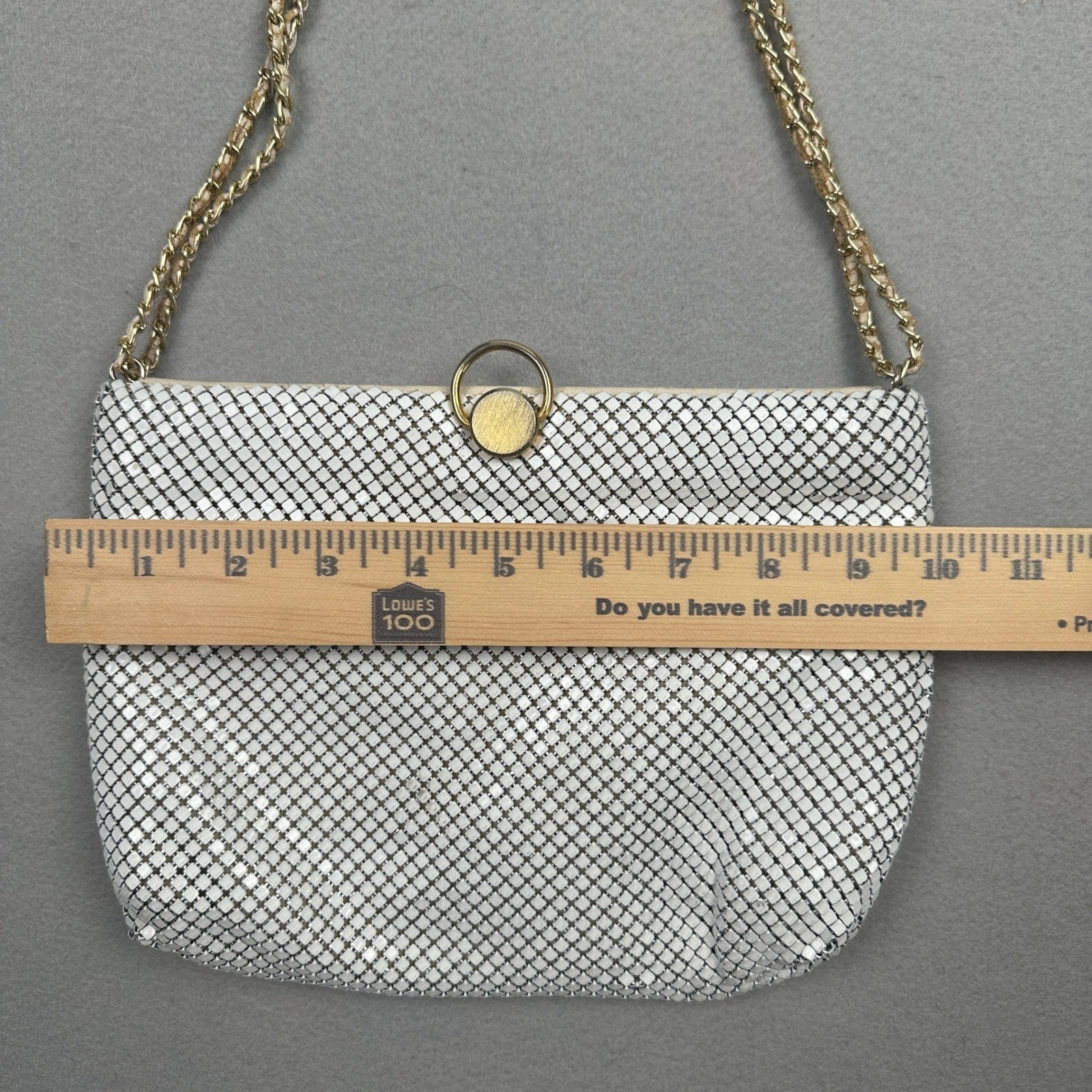 Bueno Vintage Sequin White Metal Mesh Shoulder Bag Gold Tone Chain Strap