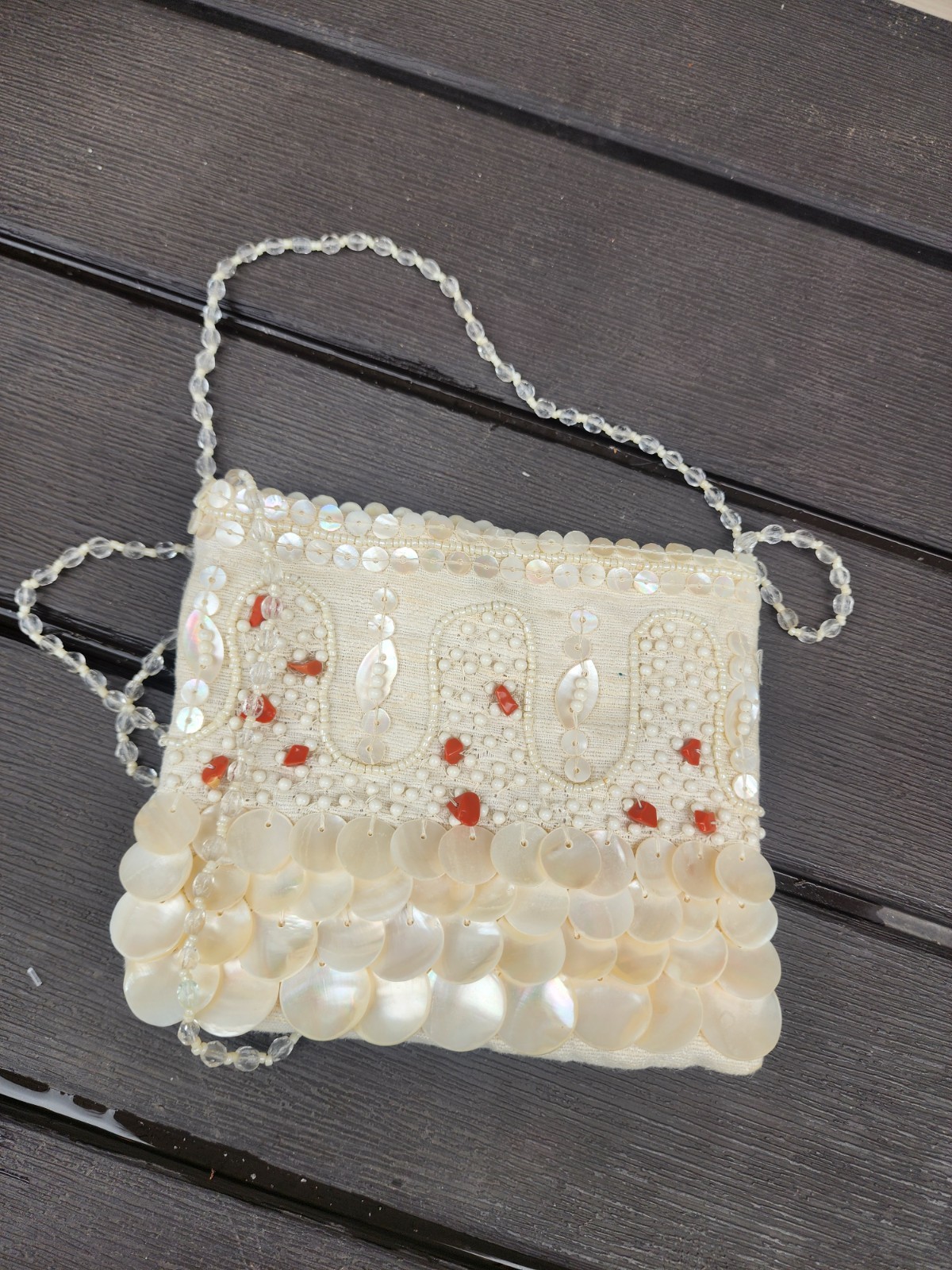 Moyna Mother of Pearl Beaded Crossbody Mini Bag Light Blue Y2K Clutch