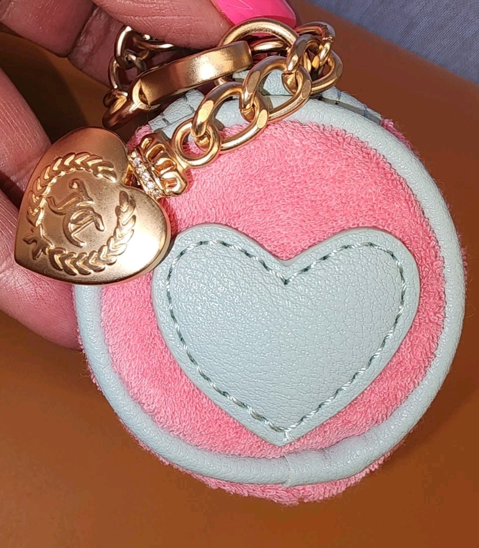 Juicy Couture Pink Lemonade Velour Mini Barrel Charm Coins Heart Bag Key Fob NEW
